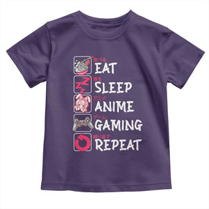 Eat Sleep Anime Gaming Repeat Toddler T Shirt Otaku Gamer Manga Lover Japanese Pop Culture TS02 Purple Print Your Wear