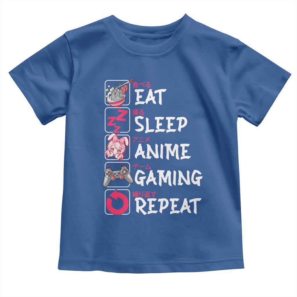Eat Sleep Anime Gaming Repeat Toddler T Shirt Otaku Gamer Manga Lover Japanese Pop Culture TS02 Royal Blue Print Your Wear