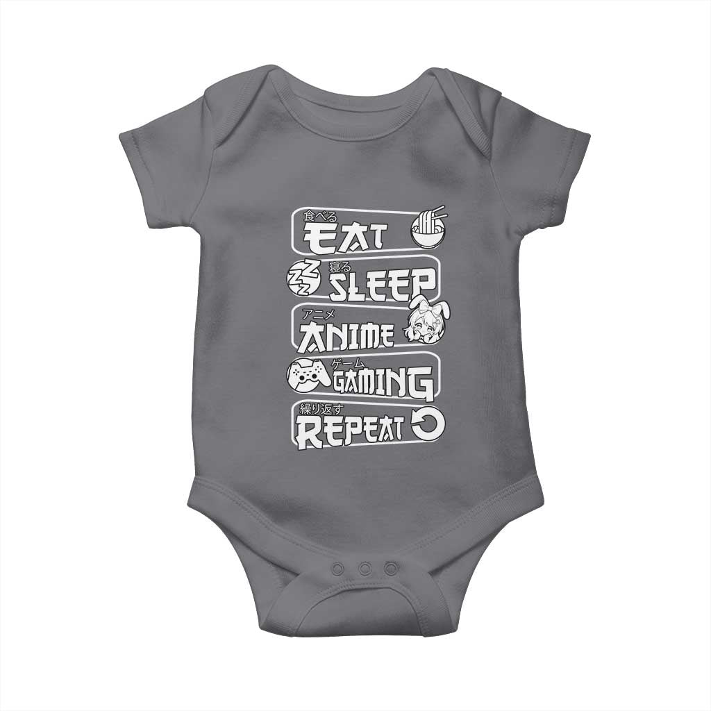 Eat Sleep Anime Gaming Repeat Baby Onesie Otaku Gamer Manga Lover TS02 Charcoal Print Your Wear