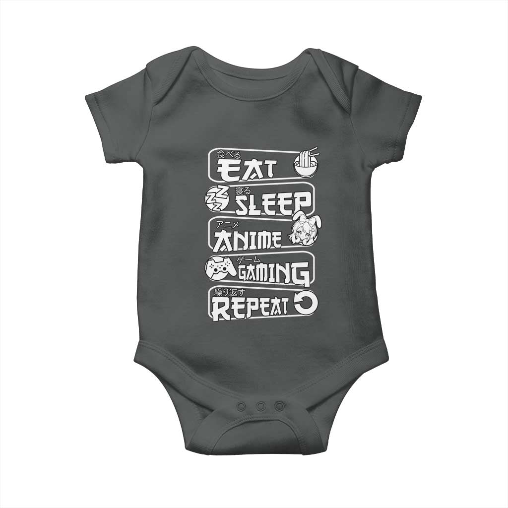 Eat Sleep Anime Gaming Repeat Baby Onesie Otaku Gamer Manga Lover TS02 Dark Heather Print Your Wear