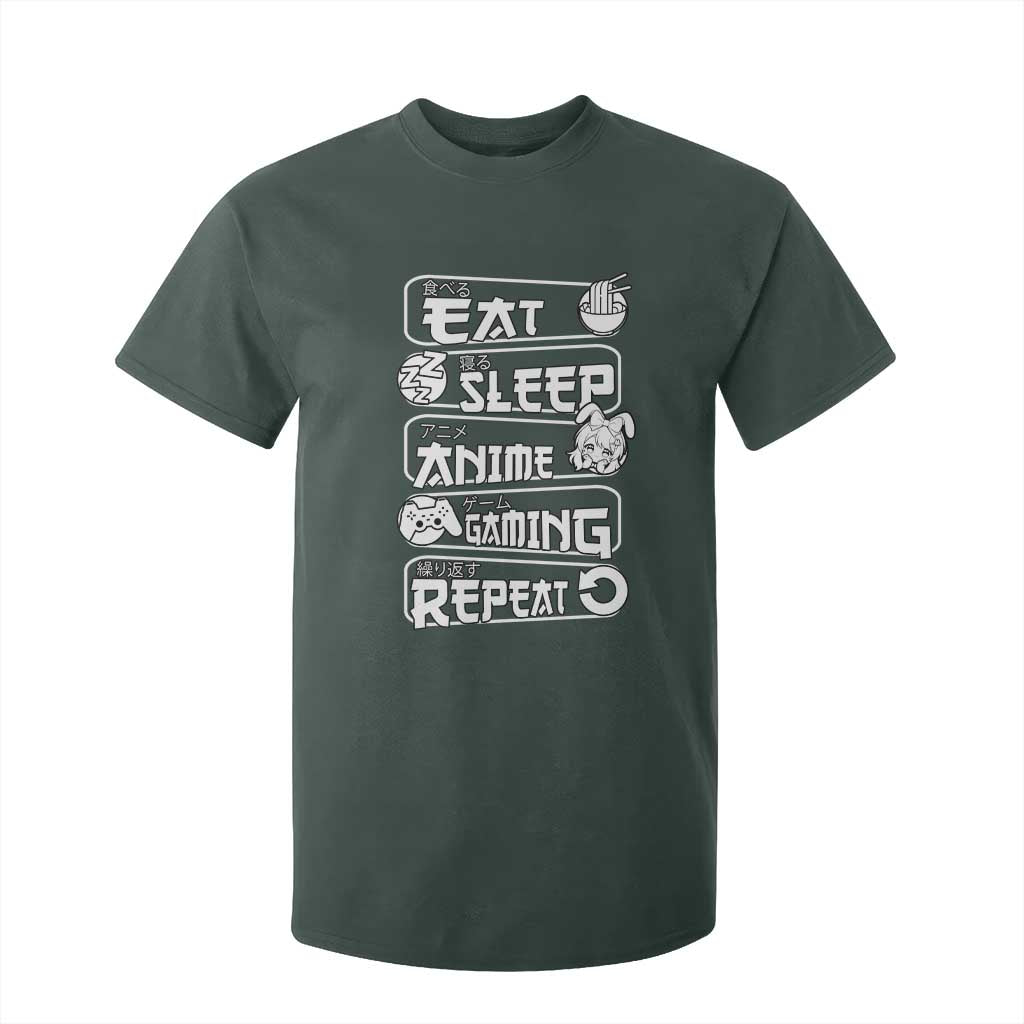 Eat Sleep Anime Gaming Repeat T Shirt For Kid Otaku Gamer Manga Lover TS02 Dark Forest Green Print Your Wear