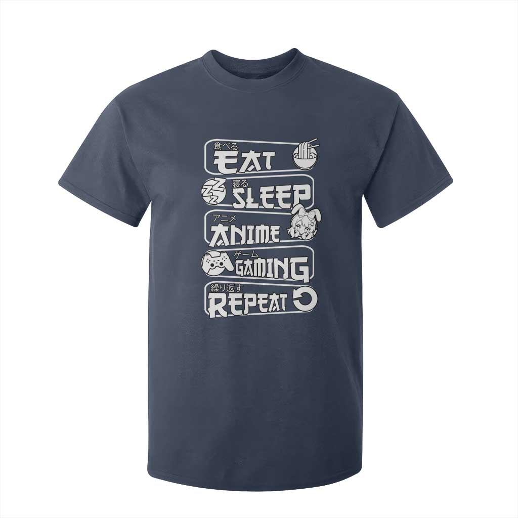 Eat Sleep Anime Gaming Repeat T Shirt For Kid Otaku Gamer Manga Lover TS02 Navy Print Your Wear