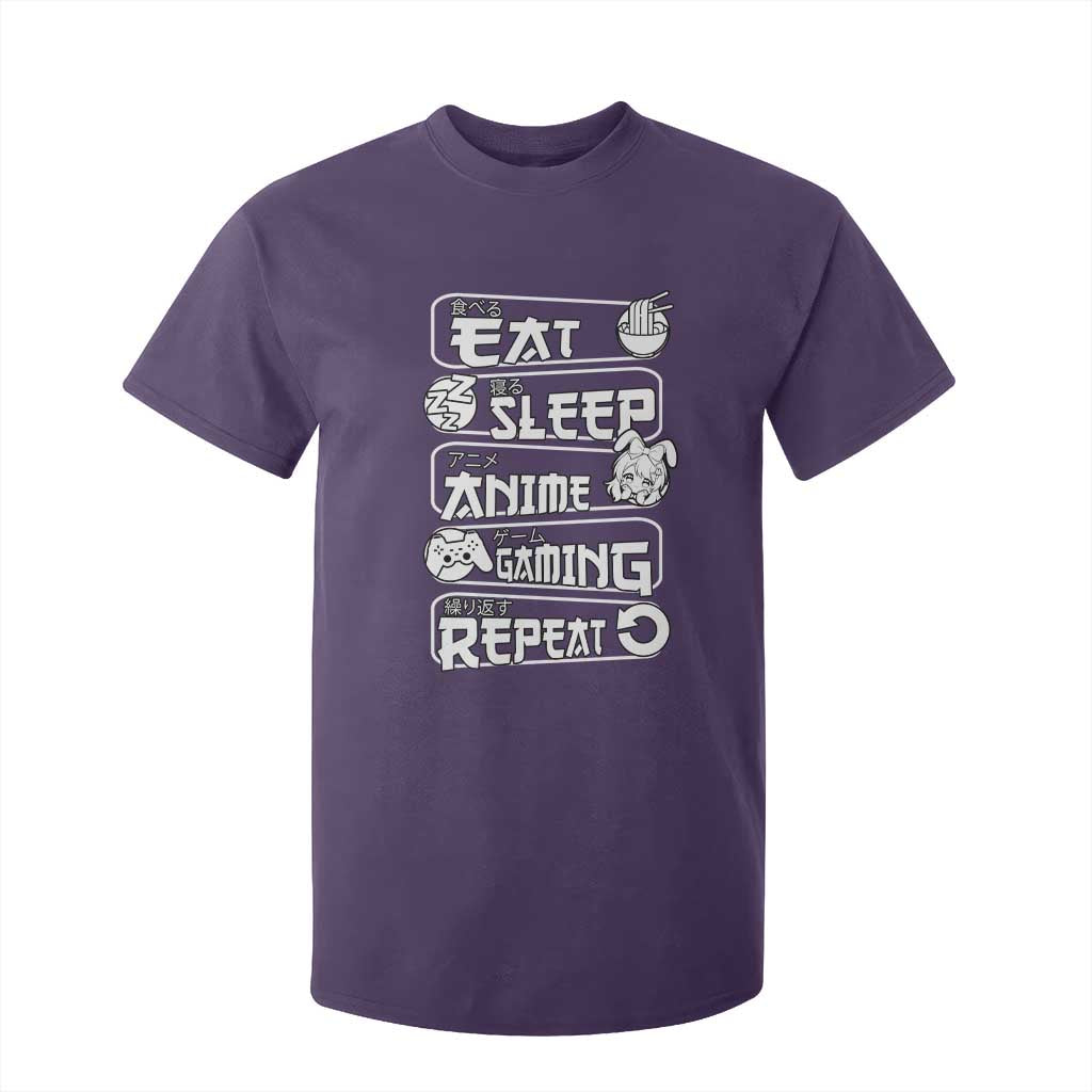 Eat Sleep Anime Gaming Repeat T Shirt For Kid Otaku Gamer Manga Lover TS02 Purple Print Your Wear