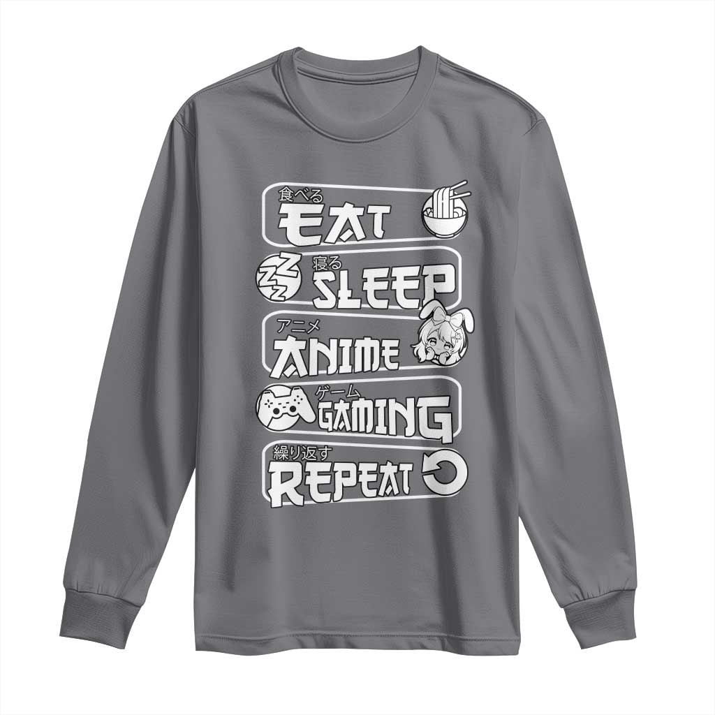 Eat Sleep Anime Gaming Repeat Long Sleeve Shirt Otaku Gamer Manga Lover TS02 Charcoal Print Your Wear