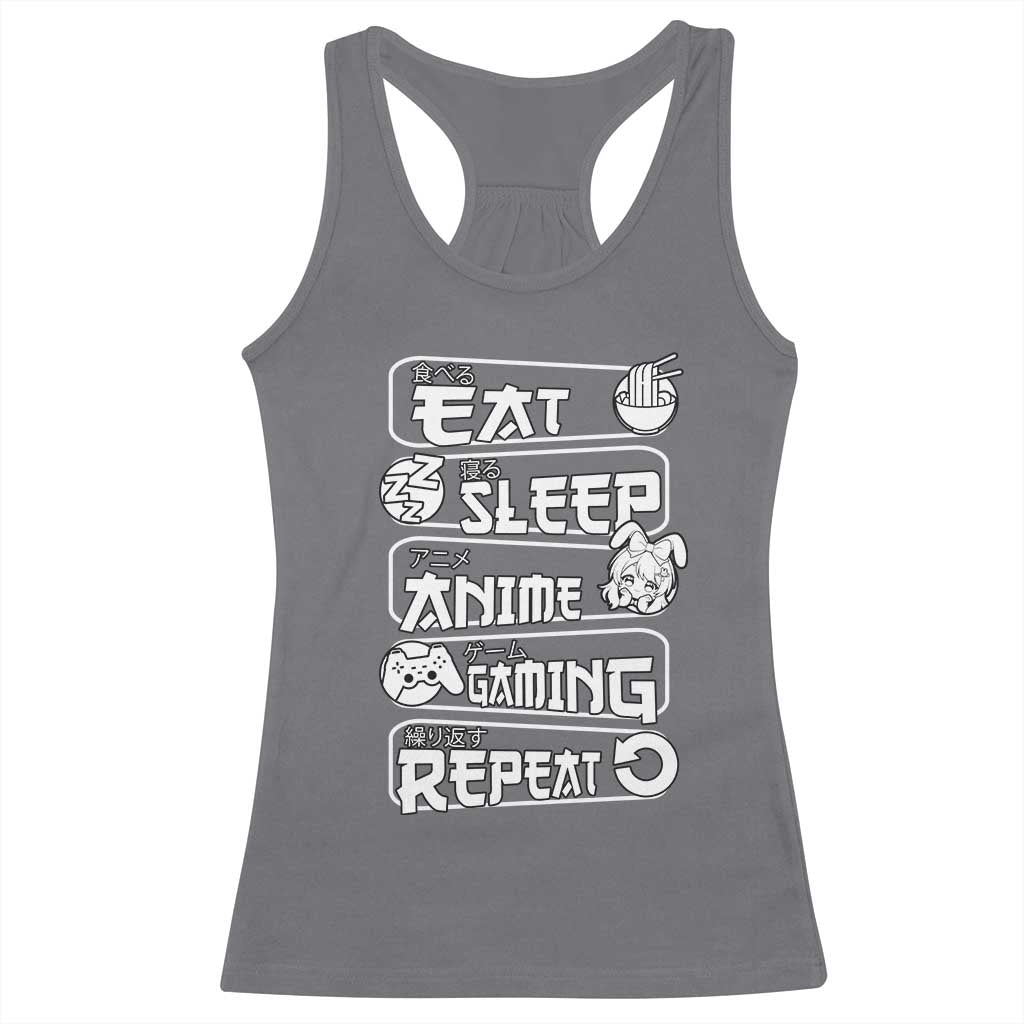 Eat Sleep Anime Gaming Repeat Racerback Tank Top Otaku Gamer Manga Lover TS02 Charcoal Print Your Wear