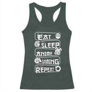 Eat Sleep Anime Gaming Repeat Racerback Tank Top Otaku Gamer Manga Lover TS02 Dark Forest Green Print Your Wear