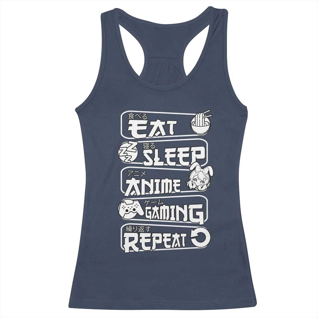 Eat Sleep Anime Gaming Repeat Racerback Tank Top Otaku Gamer Manga Lover TS02 Navy Print Your Wear