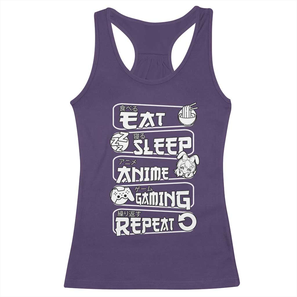 Eat Sleep Anime Gaming Repeat Racerback Tank Top Otaku Gamer Manga Lover TS02 Purple Print Your Wear