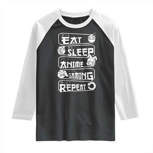 Eat Sleep Anime Gaming Repeat Raglan Shirt Otaku Gamer Manga Lover TS02 Black White Print Your Wear
