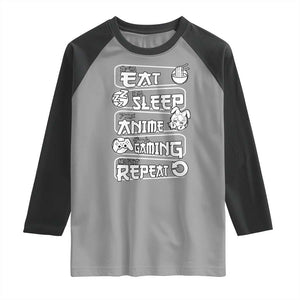 Eat Sleep Anime Gaming Repeat Raglan Shirt Otaku Gamer Manga Lover TS02 Sport Gray Black Print Your Wear
