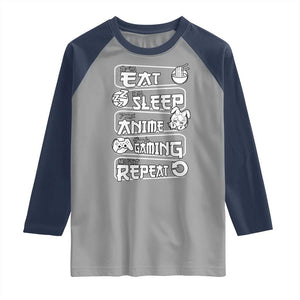 Eat Sleep Anime Gaming Repeat Raglan Shirt Otaku Gamer Manga Lover TS02 Sport Gray Navy Print Your Wear