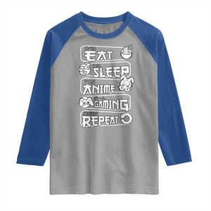 Eat Sleep Anime Gaming Repeat Raglan Shirt Otaku Gamer Manga Lover TS02 Sport Gray Royal Print Your Wear