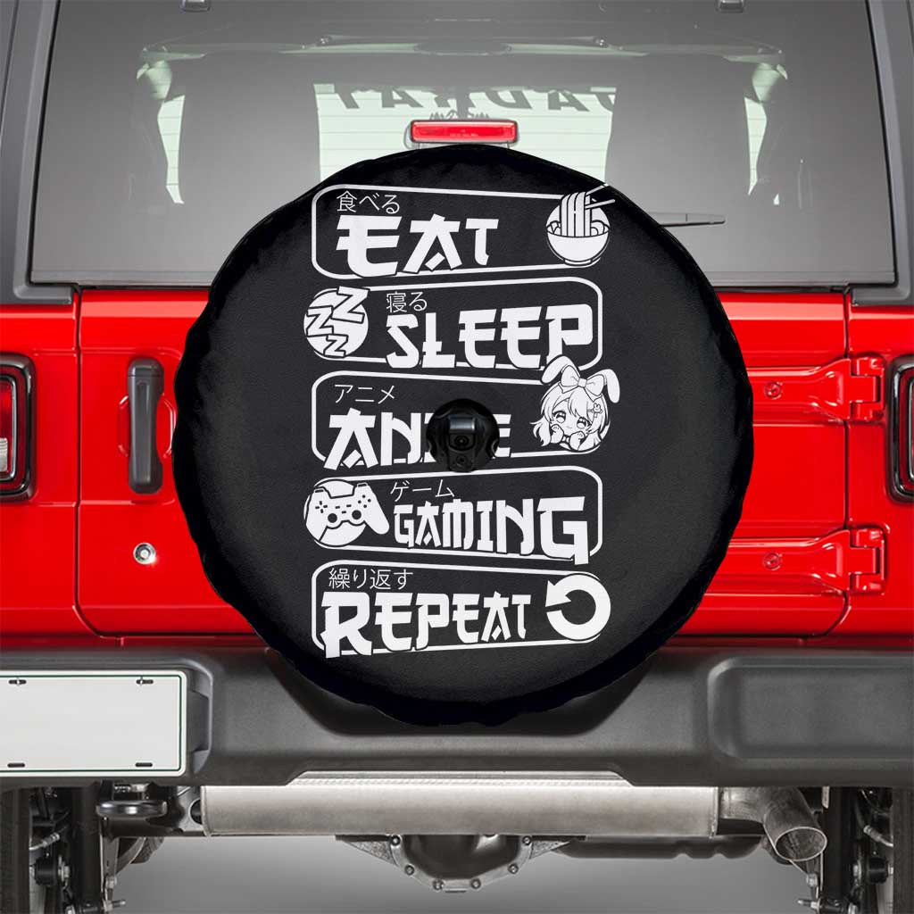 Eat Sleep Anime Gaming Repeat Spare Tire Cover Otaku Gamer Manga Lover TS02 Black Print Your Wear