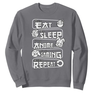 Eat Sleep Anime Gaming Repeat Sweatshirt Otaku Gamer Manga Lover TS02 Charcoal Print Your Wear