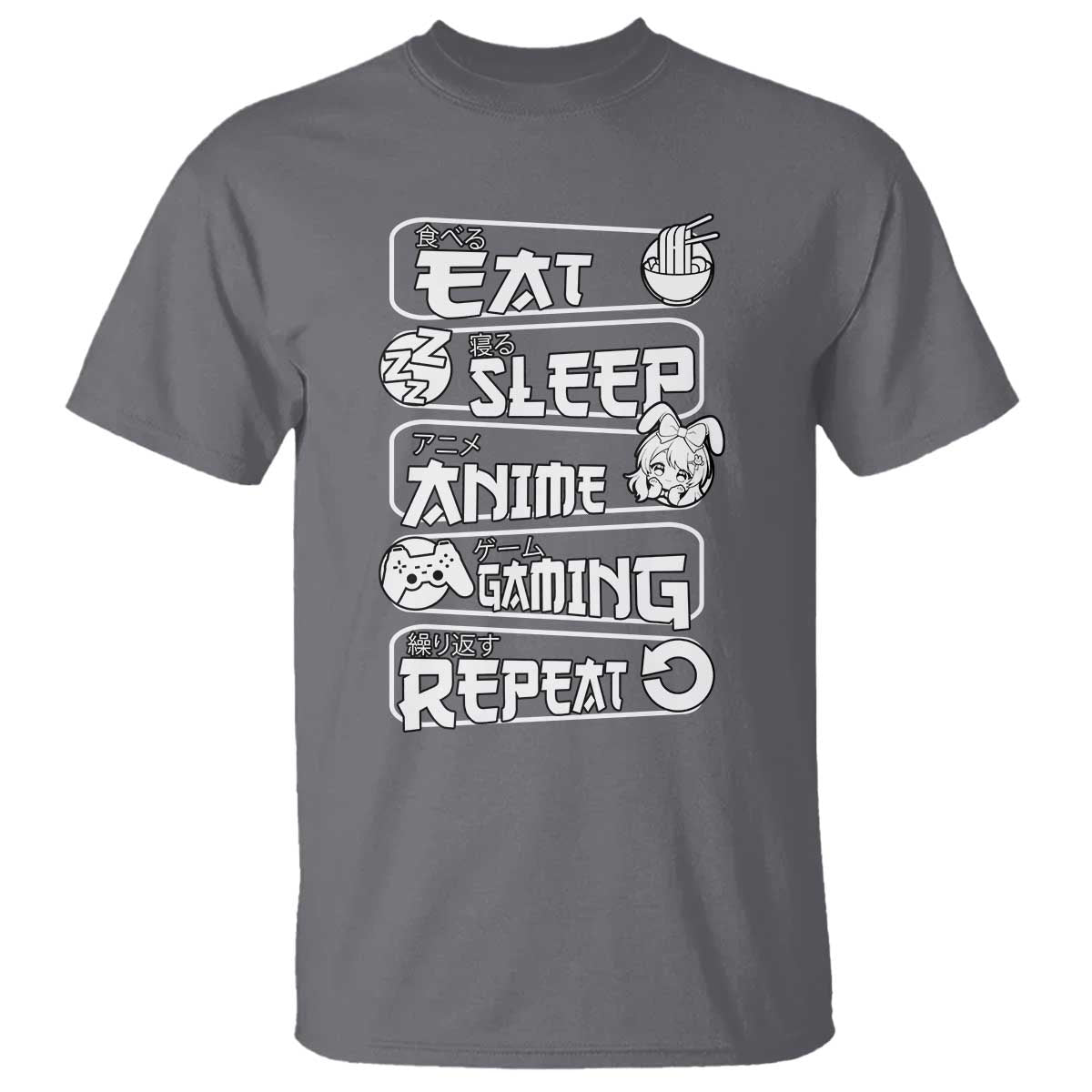 Eat Sleep Anime Gaming Repeat T Shirt Otaku Gamer Manga Lover TS02 Charcoal Print Your Wear