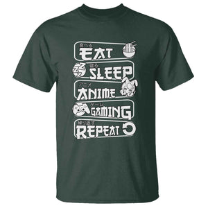 Eat Sleep Anime Gaming Repeat T Shirt Otaku Gamer Manga Lover TS02 Dark Forest Green Print Your Wear