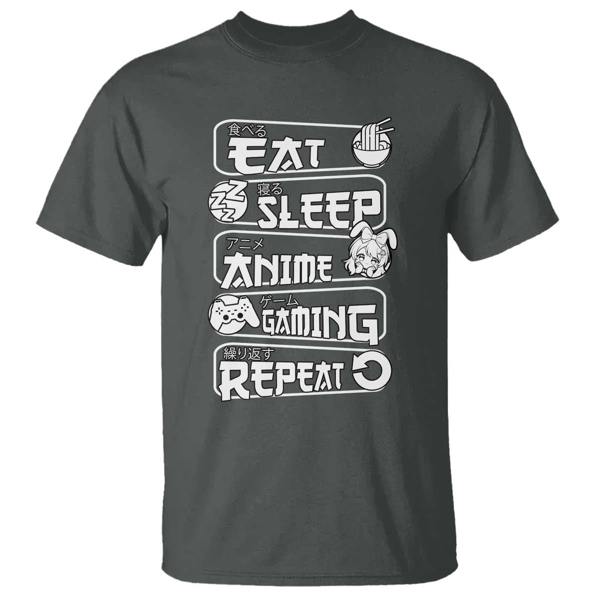 Eat Sleep Anime Gaming Repeat T Shirt Otaku Gamer Manga Lover TS02 Dark Heather Print Your Wear