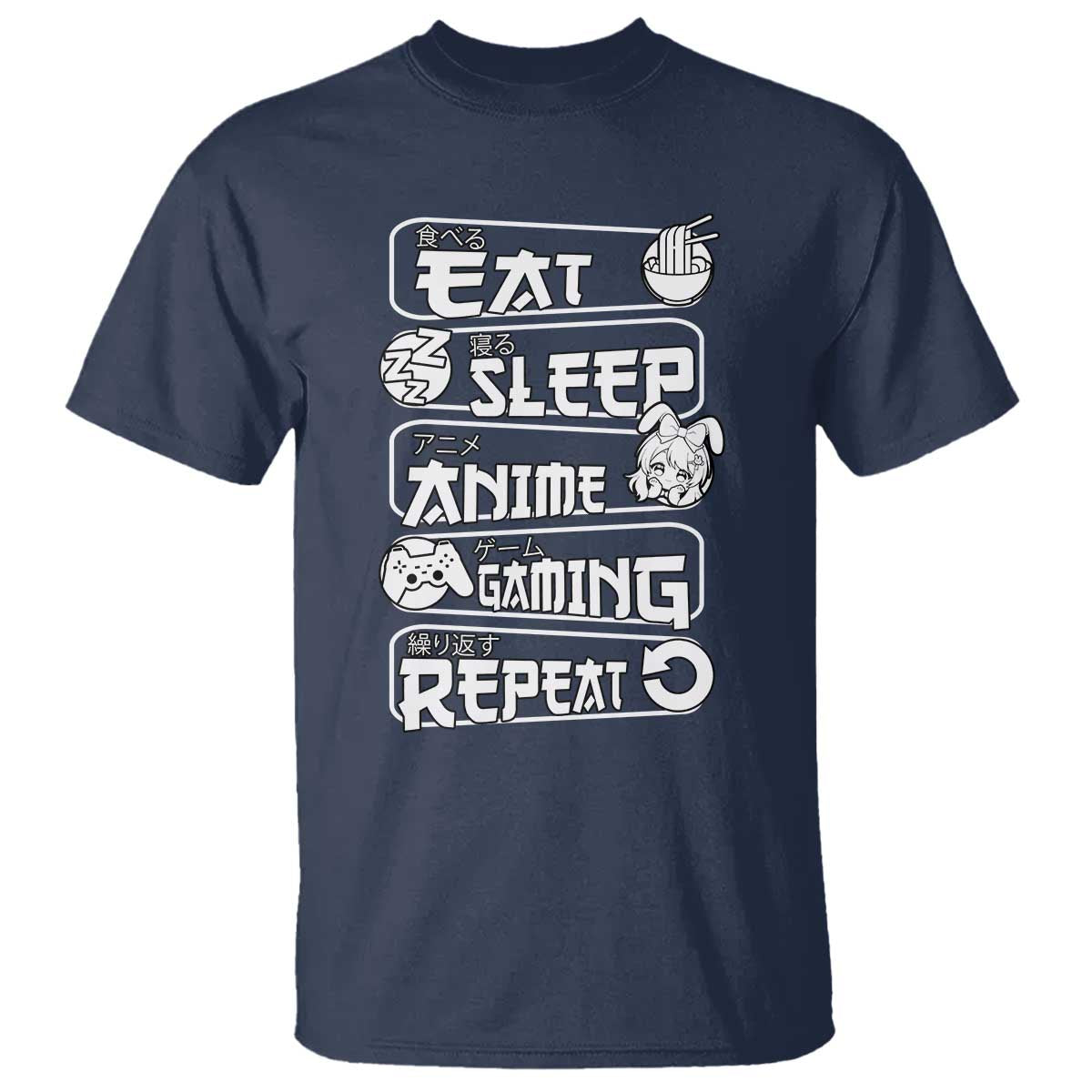 Eat Sleep Anime Gaming Repeat T Shirt Otaku Gamer Manga Lover TS02 Navy Print Your Wear