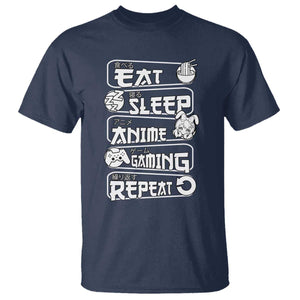 Eat Sleep Anime Gaming Repeat T Shirt Otaku Gamer Manga Lover TS02 Navy Print Your Wear