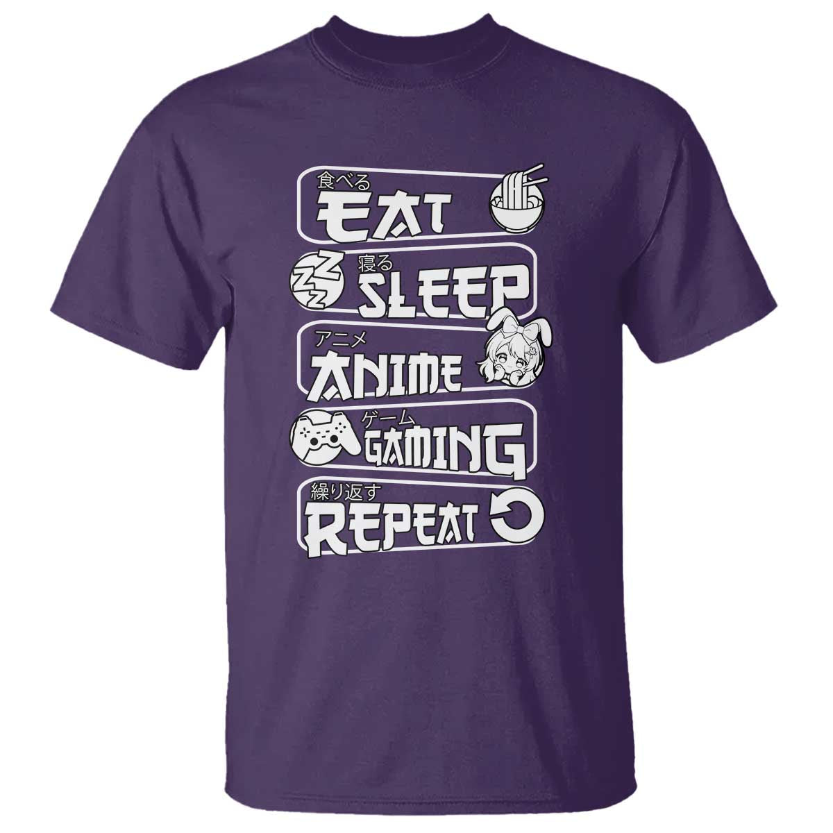 Eat Sleep Anime Gaming Repeat T Shirt Otaku Gamer Manga Lover TS02 Purple Print Your Wear