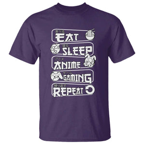 Eat Sleep Anime Gaming Repeat T Shirt Otaku Gamer Manga Lover TS02 Purple Print Your Wear