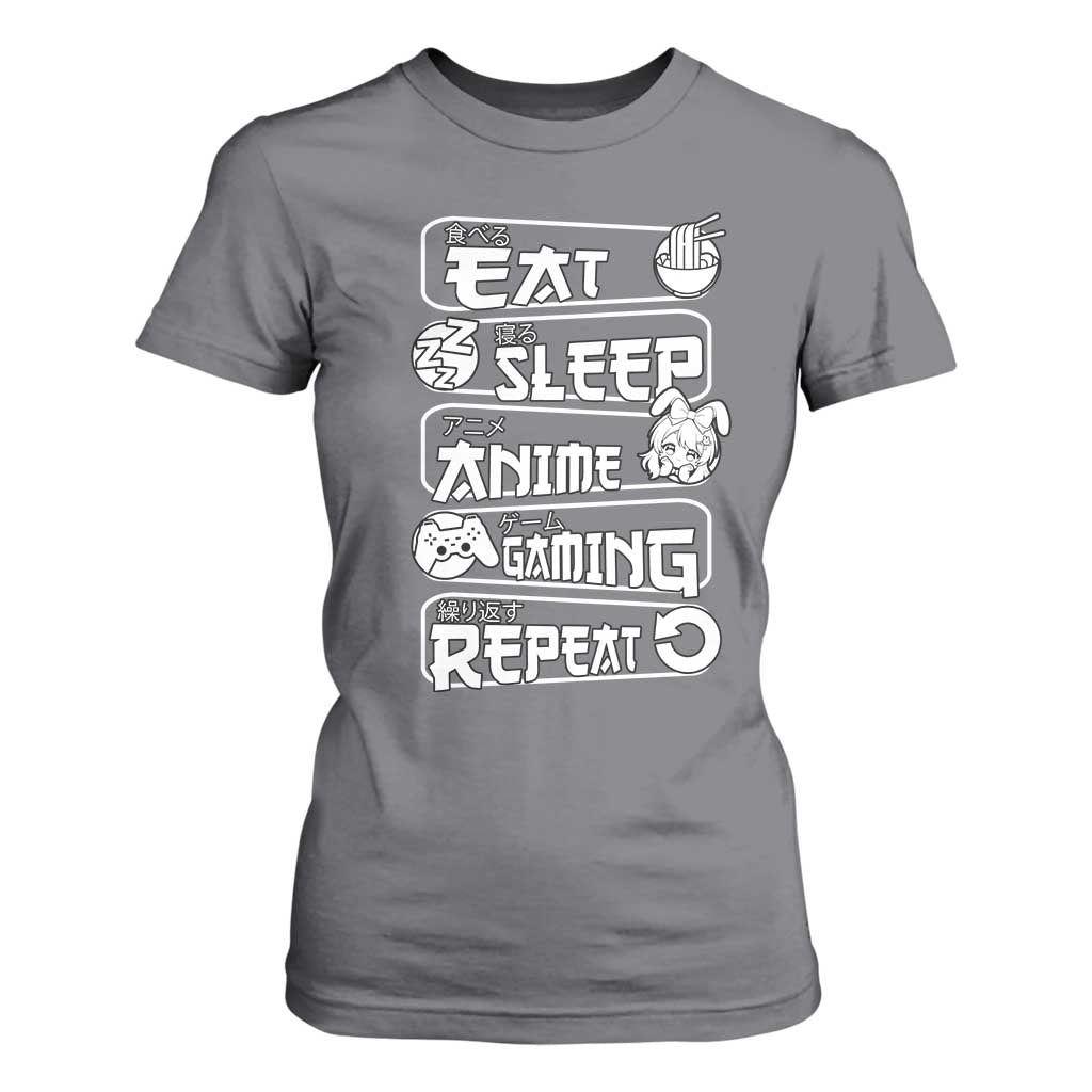 Eat Sleep Anime Gaming Repeat T Shirt For Women Otaku Gamer Manga Lover TS02 Charcoal Print Your Wear