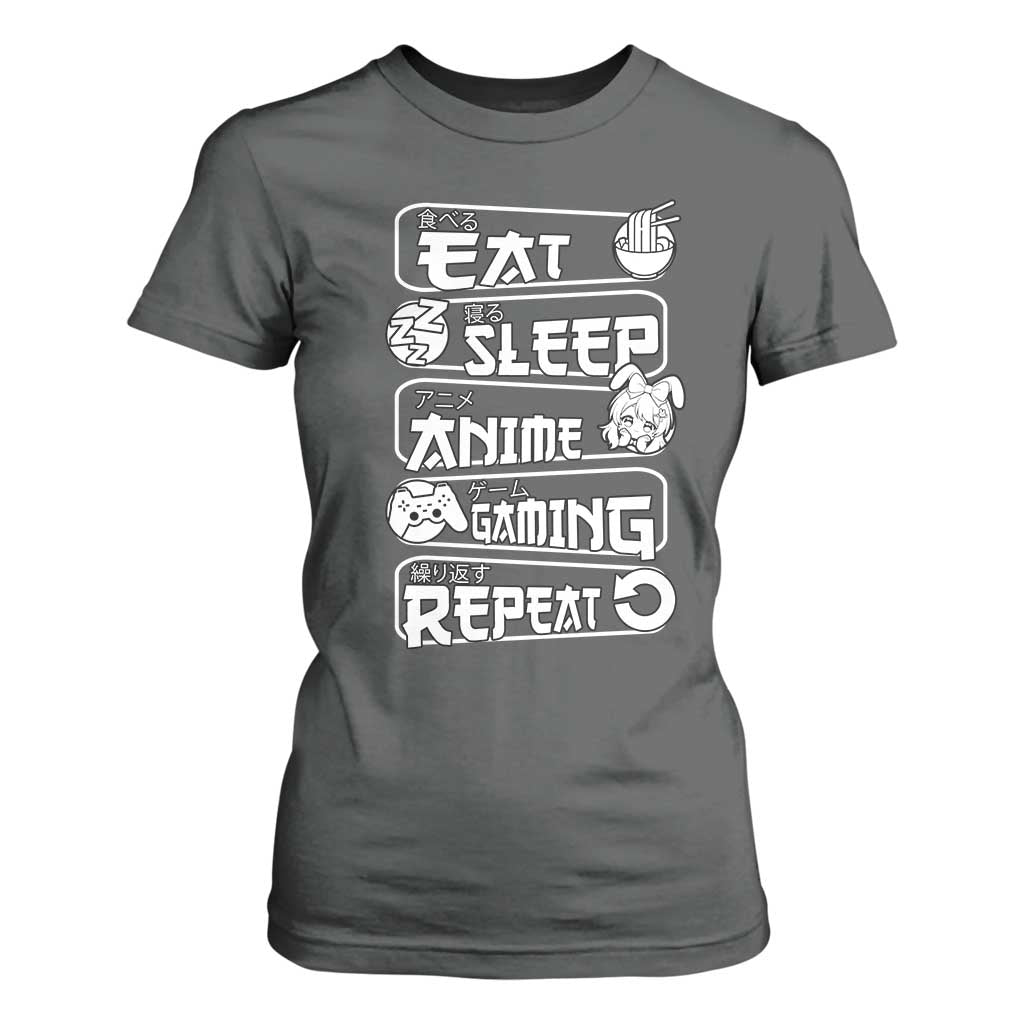 Eat Sleep Anime Gaming Repeat T Shirt For Women Otaku Gamer Manga Lover TS02 Dark Heather Print Your Wear