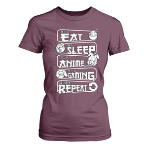 Eat Sleep Anime Gaming Repeat T Shirt For Women Otaku Gamer Manga Lover TS02 Maroon Print Your Wear