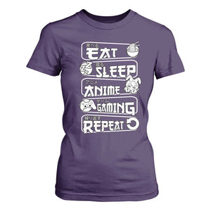 Eat Sleep Anime Gaming Repeat T Shirt For Women Otaku Gamer Manga Lover TS02 Purple Print Your Wear