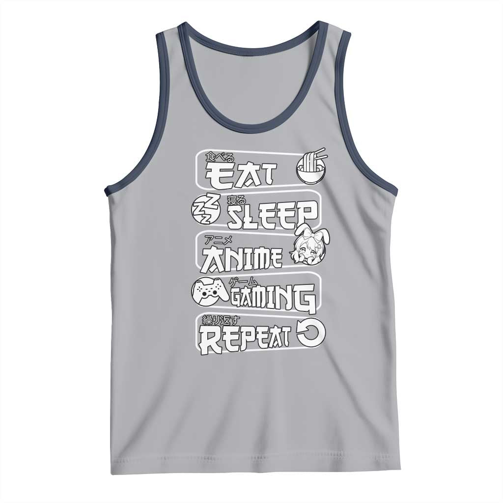 Eat Sleep Anime Gaming Repeat Tank Top Otaku Gamer Manga Lover TS02 Athletic Heather Navy Print Your Wear