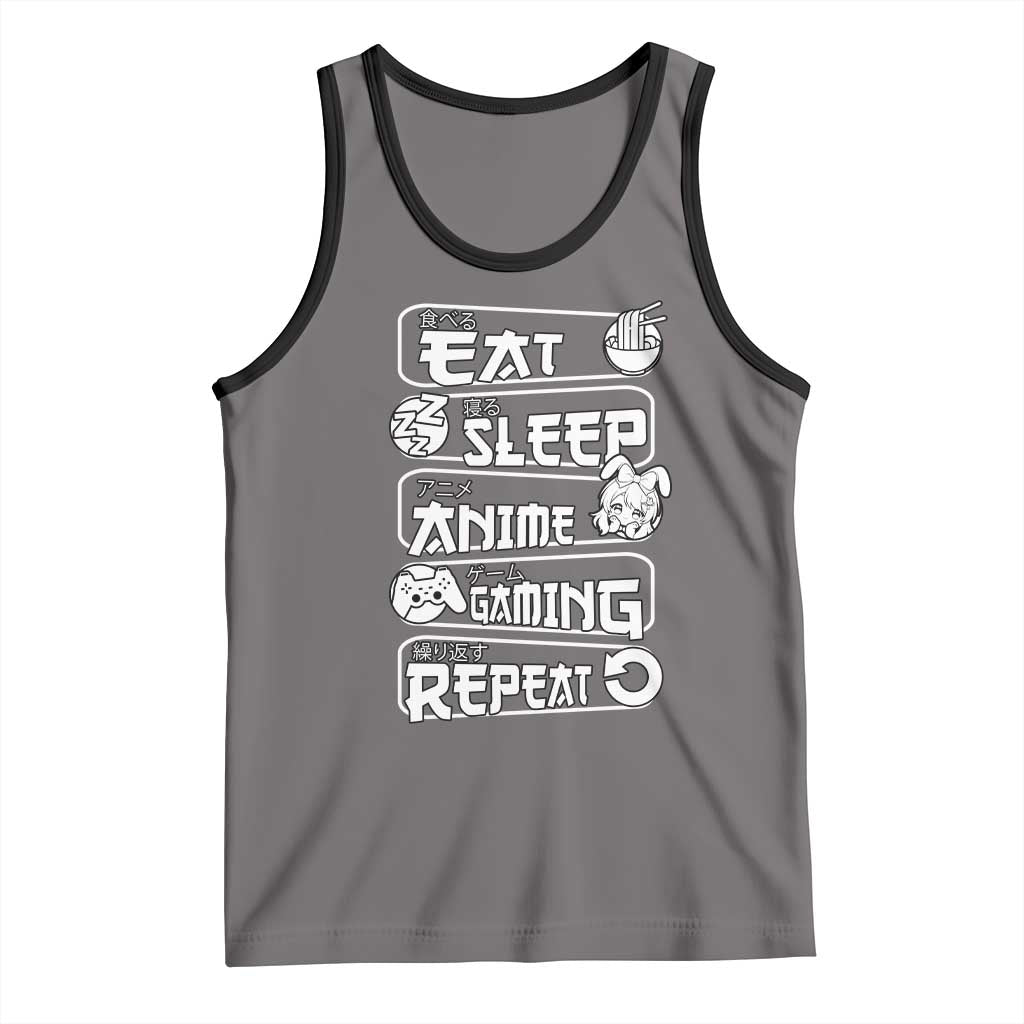 Eat Sleep Anime Gaming Repeat Tank Top Otaku Gamer Manga Lover TS02 Deep Heather Black Print Your Wear
