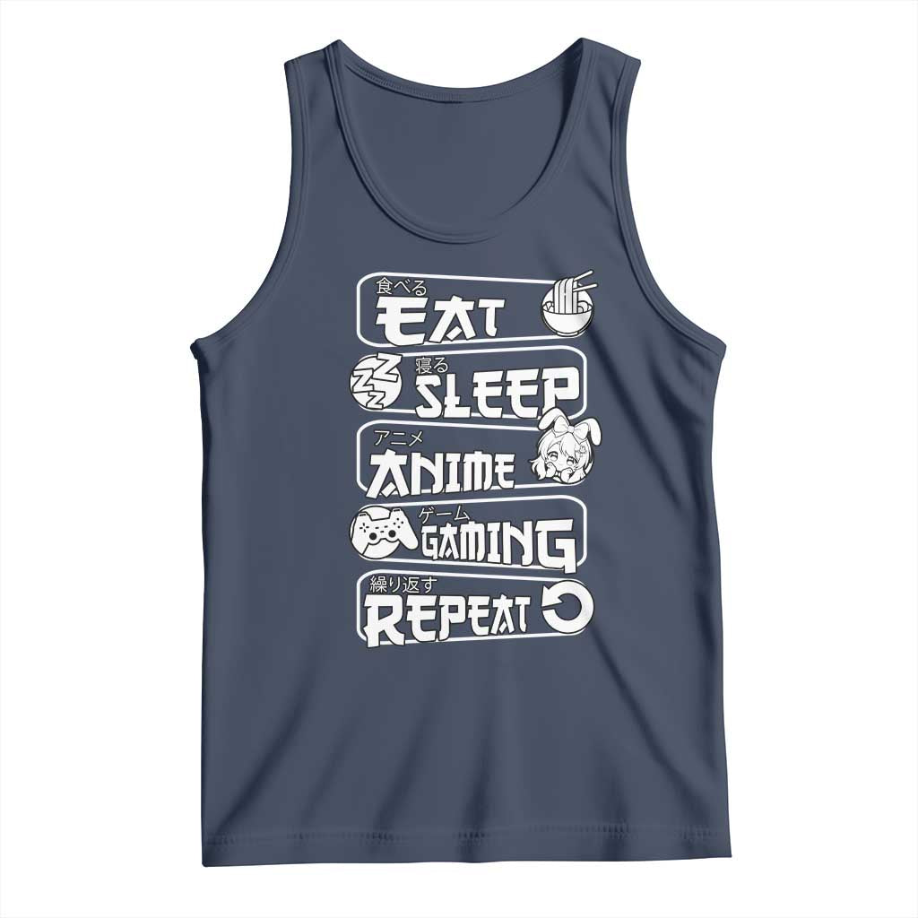 Eat Sleep Anime Gaming Repeat Tank Top Otaku Gamer Manga Lover TS02 Navy Print Your Wear