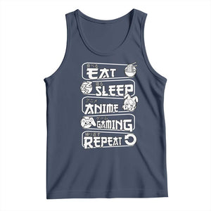 Eat Sleep Anime Gaming Repeat Tank Top Otaku Gamer Manga Lover TS02 Navy Print Your Wear