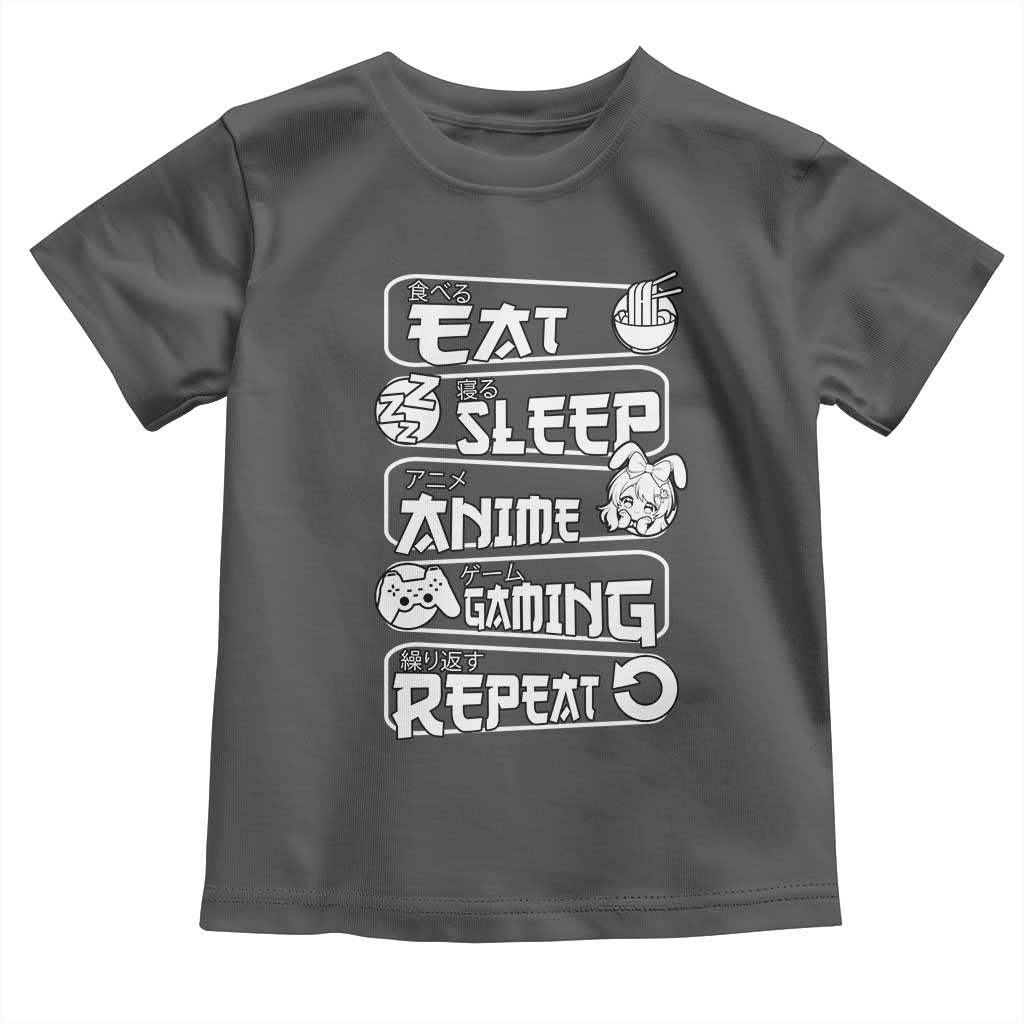 Eat Sleep Anime Gaming Repeat Toddler T Shirt Otaku Gamer Manga Lover TS02 Dark Heather Print Your Wear