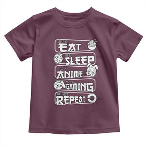 Eat Sleep Anime Gaming Repeat Toddler T Shirt Otaku Gamer Manga Lover TS02 Maroon Print Your Wear