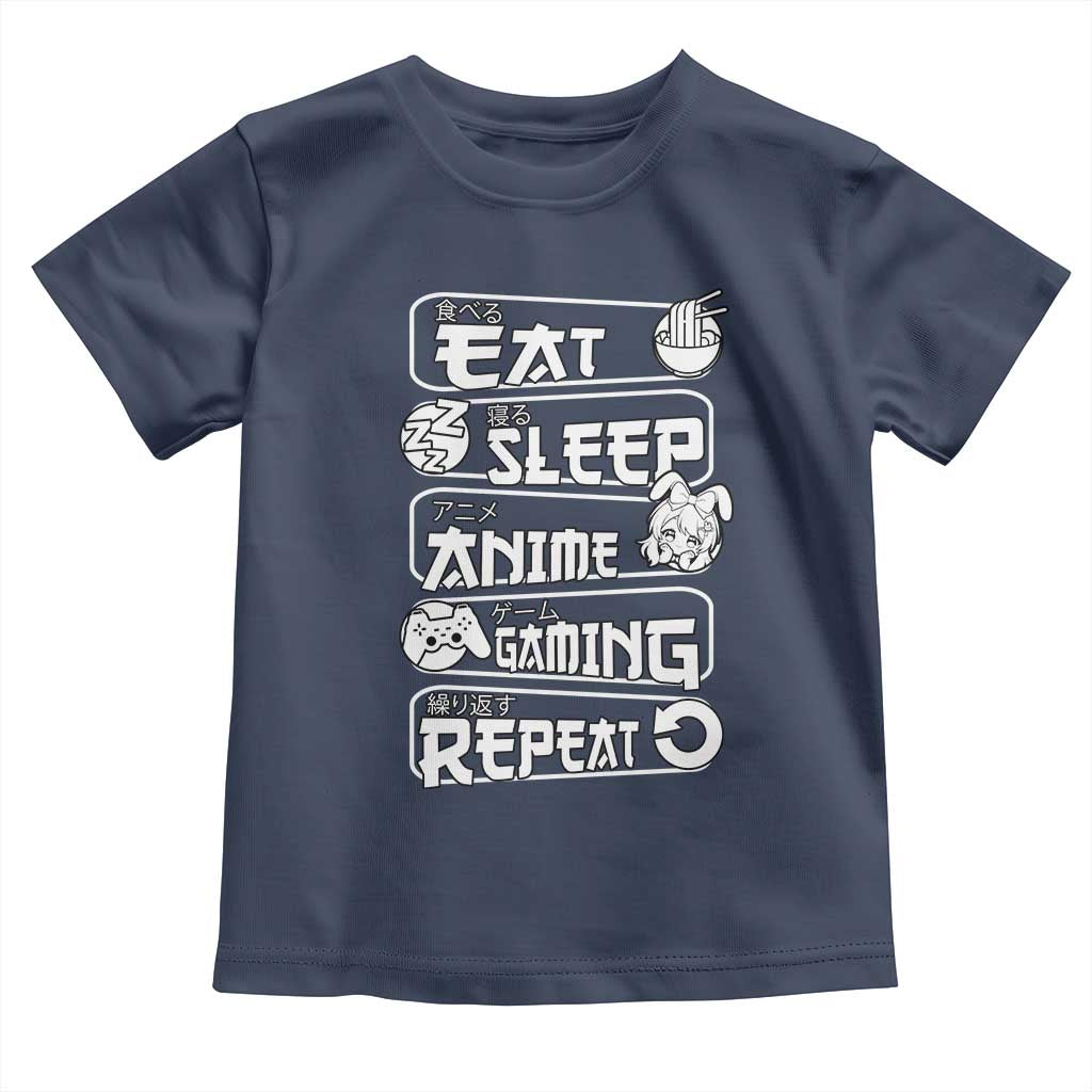 Eat Sleep Anime Gaming Repeat Toddler T Shirt Otaku Gamer Manga Lover TS02 Navy Print Your Wear