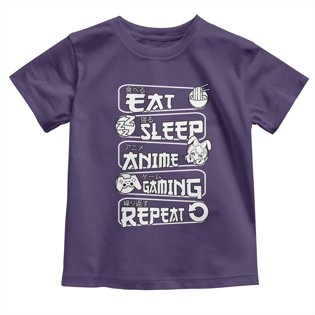 Eat Sleep Anime Gaming Repeat Toddler T Shirt Otaku Gamer Manga Lover TS02 Purple Print Your Wear