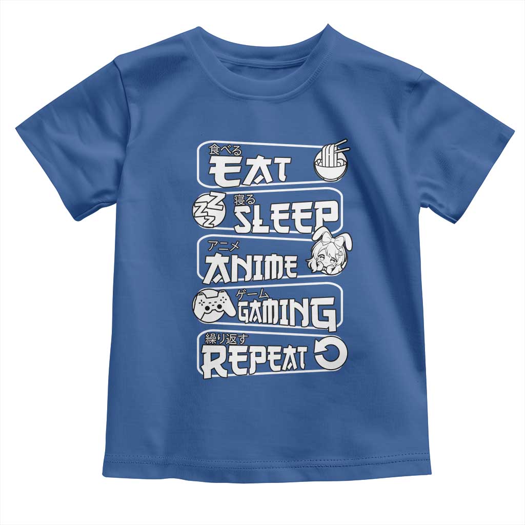 Eat Sleep Anime Gaming Repeat Toddler T Shirt Otaku Gamer Manga Lover TS02 Royal Blue Print Your Wear