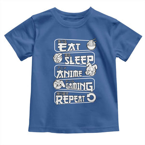 Eat Sleep Anime Gaming Repeat Toddler T Shirt Otaku Gamer Manga Lover TS02 Royal Blue Print Your Wear