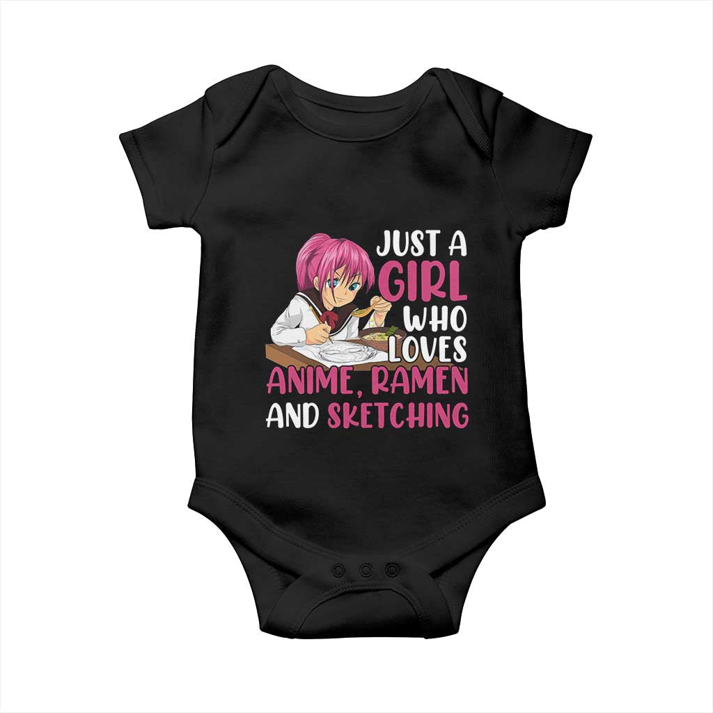 Just A Girl Who Loves Anime Ramen And Sketching Baby Onesie Japan Kawaii Otaku Manga Lover TS02 Black Print Your Wear