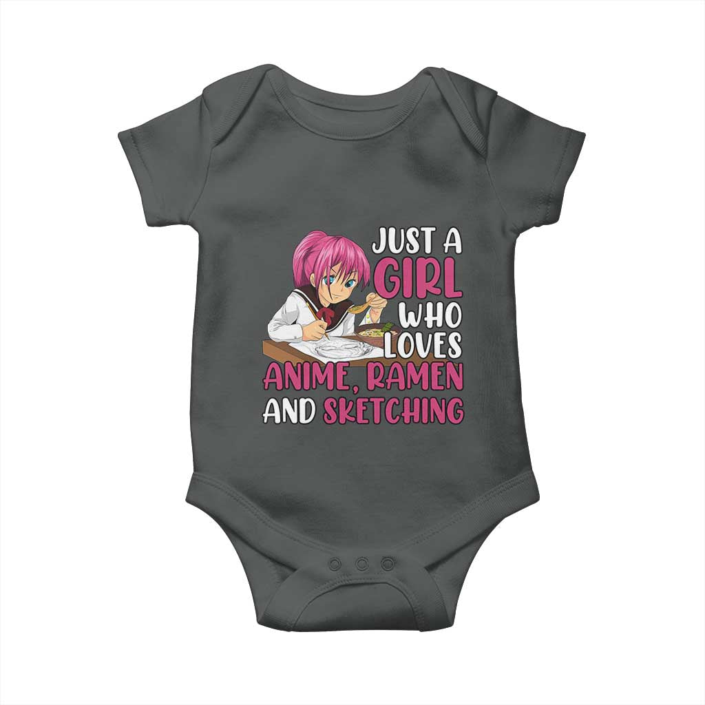 Just A Girl Who Loves Anime Ramen And Sketching Baby Onesie Japan Kawaii Otaku Manga Lover TS02 Dark Heather Print Your Wear