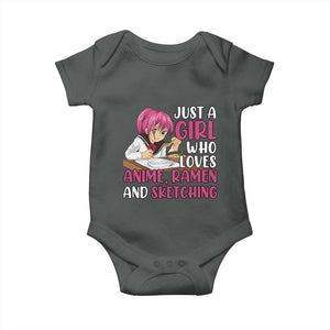 Just A Girl Who Loves Anime Ramen And Sketching Baby Onesie Japan Kawaii Otaku Manga Lover TS02 Dark Heather Print Your Wear