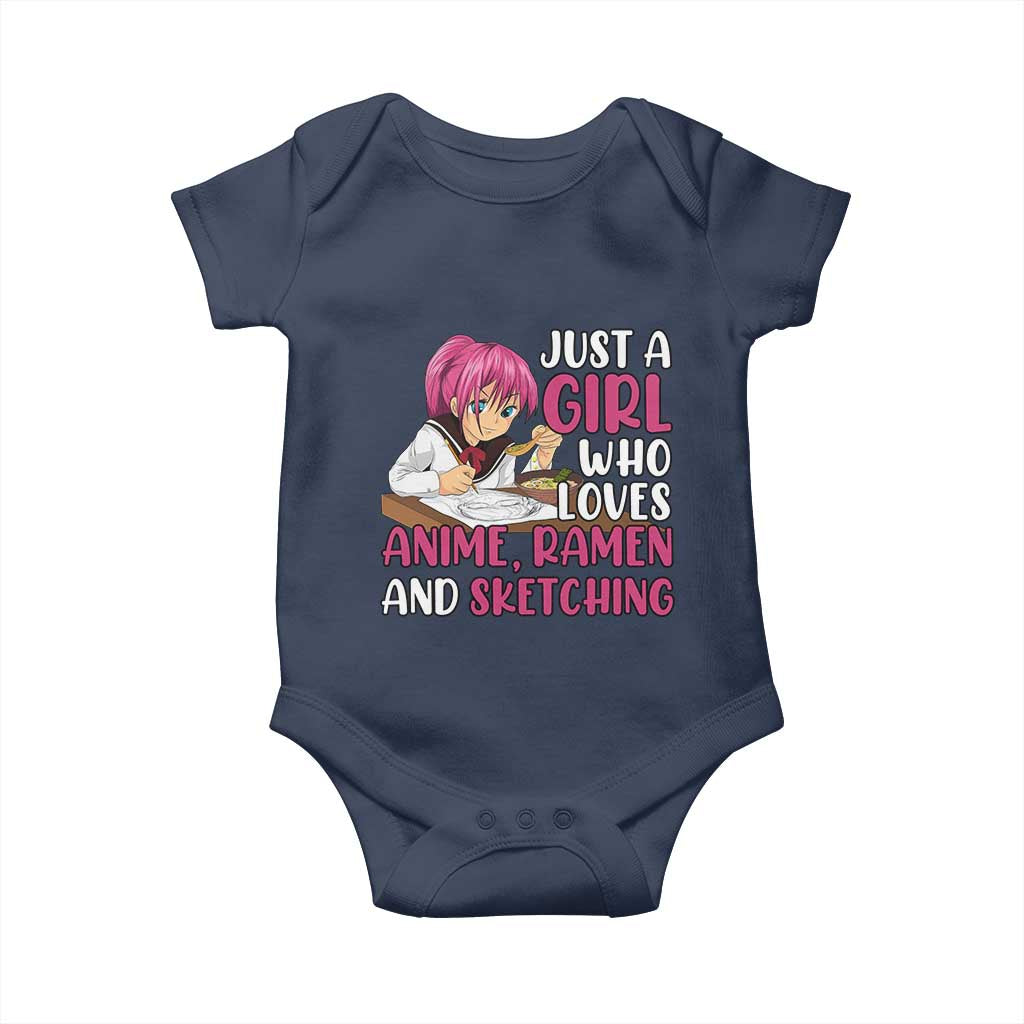 Just A Girl Who Loves Anime Ramen And Sketching Baby Onesie Japan Kawaii Otaku Manga Lover TS02 Navy Print Your Wear