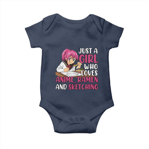 Just A Girl Who Loves Anime Ramen And Sketching Baby Onesie Japan Kawaii Otaku Manga Lover TS02 Navy Print Your Wear