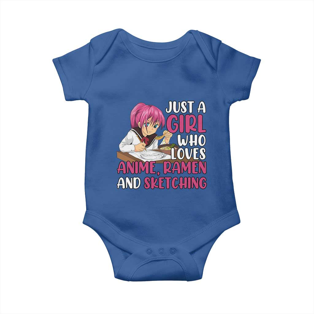 Just A Girl Who Loves Anime Ramen And Sketching Baby Onesie Japan Kawaii Otaku Manga Lover TS02 Royal Blue Print Your Wear