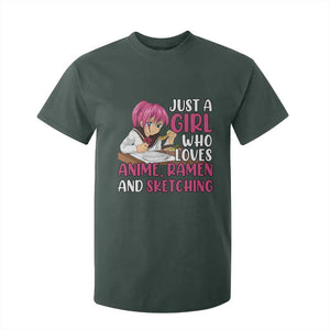 Just A Girl Who Loves Anime Ramen And Sketching T Shirt For Kid Japan Kawaii Otaku Manga Lover TS02 Dark Forest Green Print Your Wear
