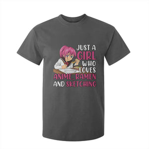 Just A Girl Who Loves Anime Ramen And Sketching T Shirt For Kid Japan Kawaii Otaku Manga Lover TS02 Dark Heather Print Your Wear