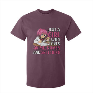Just A Girl Who Loves Anime Ramen And Sketching T Shirt For Kid Japan Kawaii Otaku Manga Lover TS02 Maroon Print Your Wear