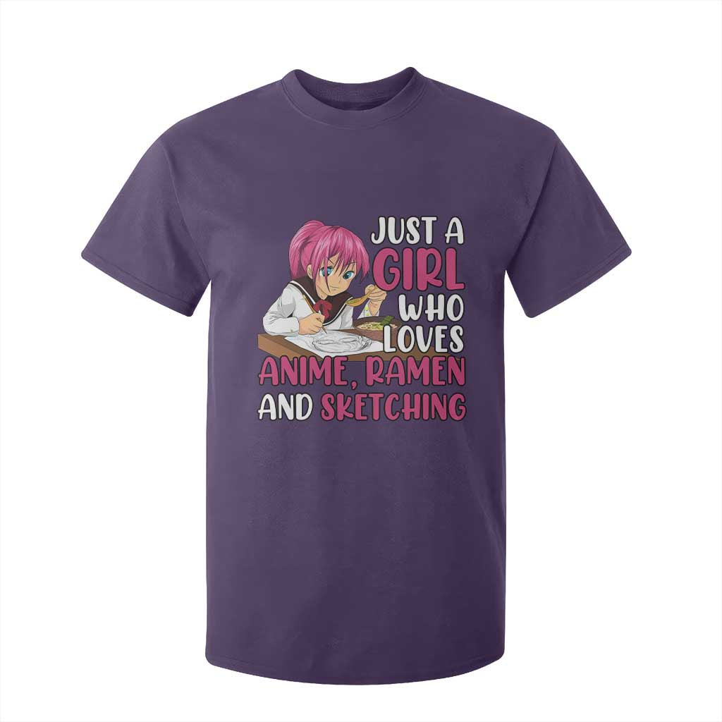 Just A Girl Who Loves Anime Ramen And Sketching T Shirt For Kid Japan Kawaii Otaku Manga Lover TS02 Purple Print Your Wear