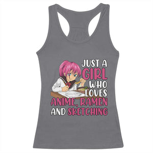 Just A Girl Who Loves Anime Ramen And Sketching Racerback Tank Top Japan Kawaii Otaku Manga Lover TS02 Charcoal Print Your Wear
